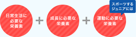 日常生活に
必要なたんぱく質+成長に必要なたんぱく質+スポーツするジュニアには運動に必要なたんぱく質