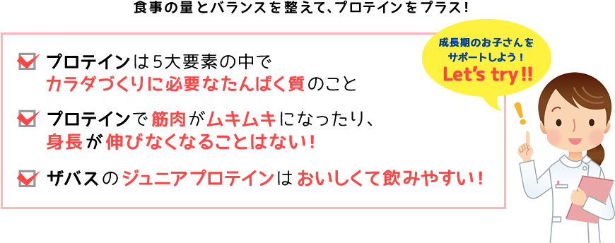 食事の量とバランスを整えて、プロテインをプラス!