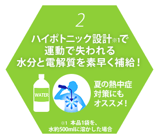 2.ハイポトニック設計で運動で失われる水分と電解質を素早く補給！