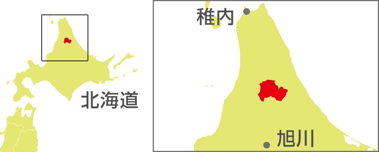 地図:北はるか農業協同組合の所在地(北海道旭川と稚内の中間)