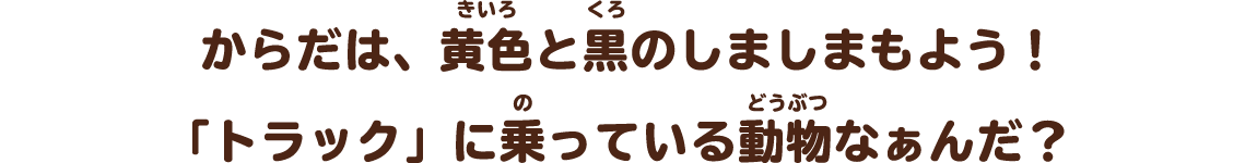 からだは、黄色と黒のしましま もよう！「トラック」に乗っている動物 なぁんだ？