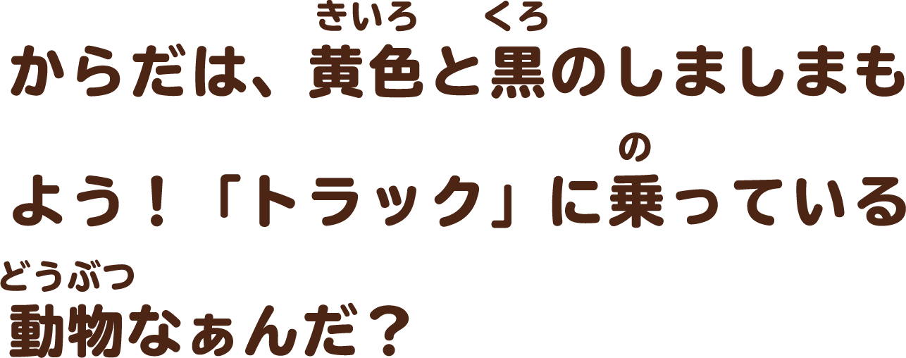 からだは、黄色と黒のしましま もよう！「トラック」に乗っている動物 なぁんだ？