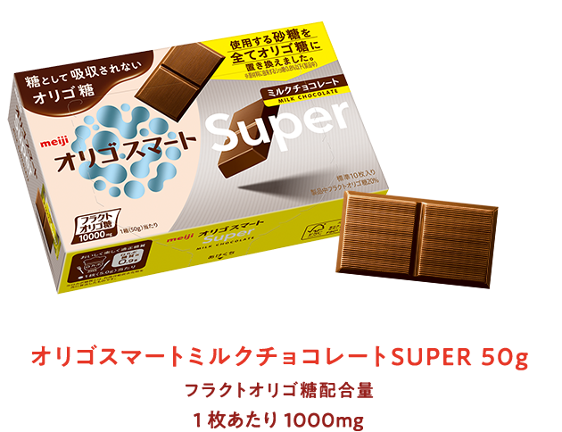 オリゴスマートミルクチョコレートSUPER 50g　フラクトオリゴ糖配合量1枚あたり1000mg