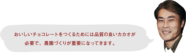 おいしいチョコレートをつくるためには品質の良いカカオが必要で、農園づくりが重要になってきます。