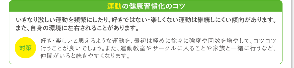 運動の健康習慣化のコツ