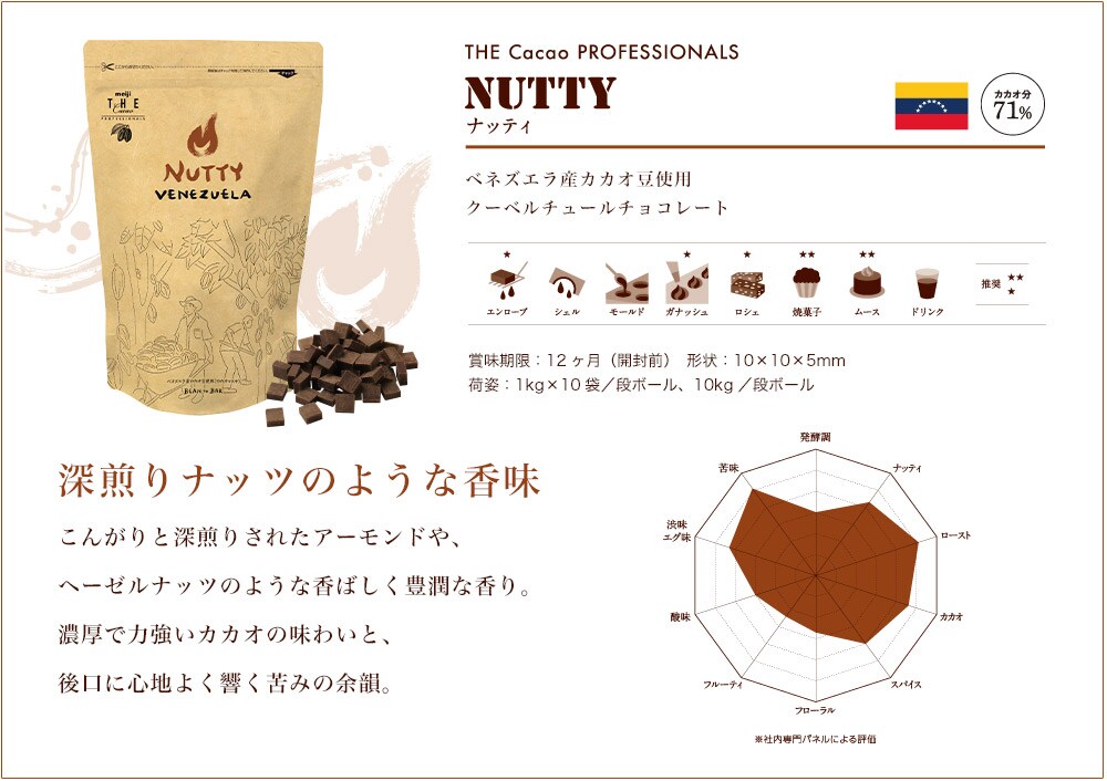 Nutty ナッティ　ベネズエラ産カカオ豆を中心に使用クーベルチュールチョコレート